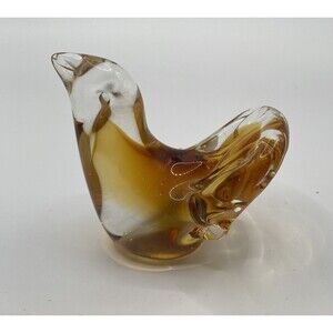 Vintage Blown Glass Art Amber Bird Paperweight 3”